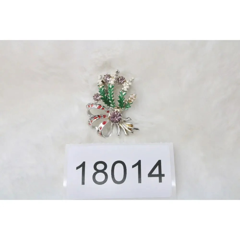 VTG Exquisite Lucky Heather Brooch Scottish Purple Rhinestone Enamel Floral Pin